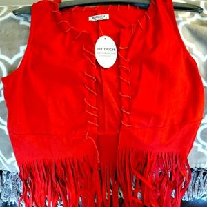 Ladies red western vest-NEW